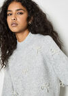Pearl Bow Embellished Jumper, Grey, large