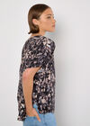 Abstract Brushstroke Woven Top, Dark Grey - Charcoal, large