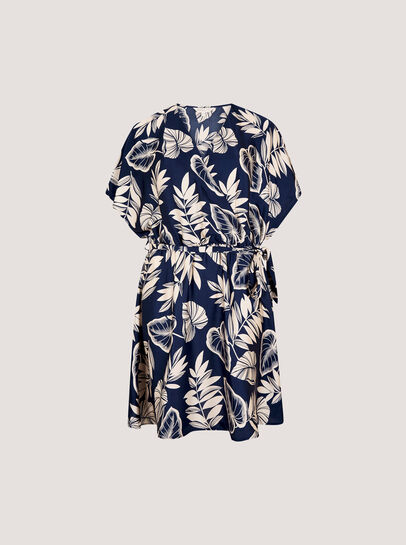 Tropical Leaf Print Satin Mini Dress