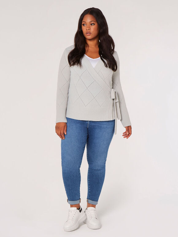 Curve Pointelle Wrap Jumper , Gris clair / Argent, grand