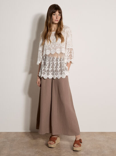 Embroidered Mesh Layered Top