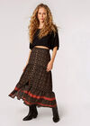 Batik Floral Border Midi Skirt , Black, large