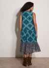 Geometric Patchwork Tiered Midi Dress, Teal, large