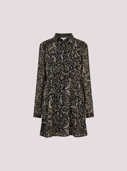 Illustrated Birds Empire Dress