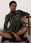 Zebra Print Swing Mini Dress, Khaki, large