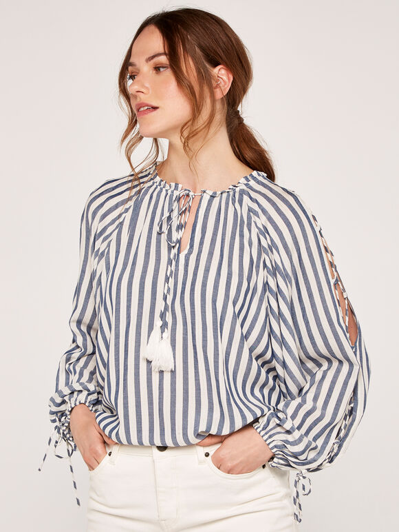 Stripe Tie Top, Blue, large