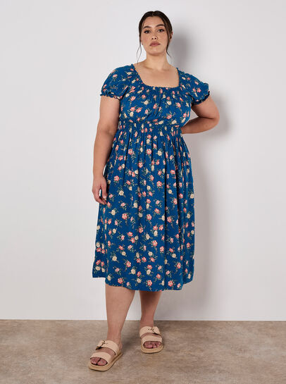Vintage Rose Milkmaid Midi Dress