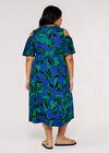 Curve Tropical Palm Midi Dress, Blue, large