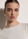 Pointelle Hearts Knitted T-Shirt, White, large