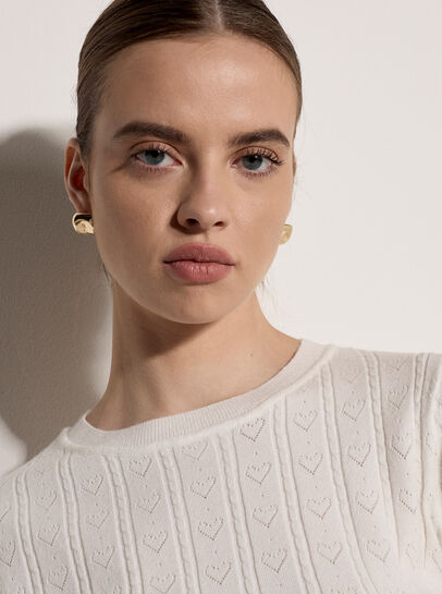 Pointelle Hearts Knitted T-Shirt