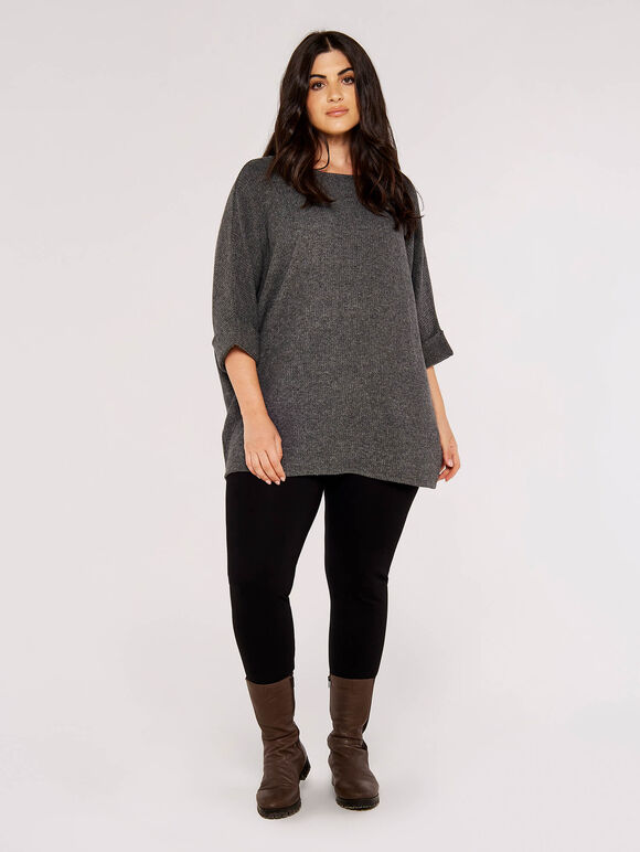 Curve Waffle Knit Top, Dark Grey - Charcoal, large