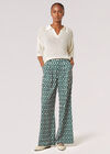 Geometric Satin Palazzo Trousers, Green, large
