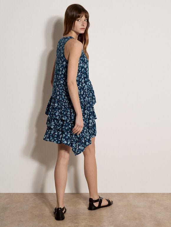Floral Ruffle Tiered Mini Dress, Blue, large