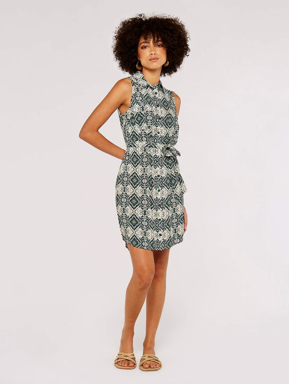 Ikat Shirt Mini Dress, Green, large
