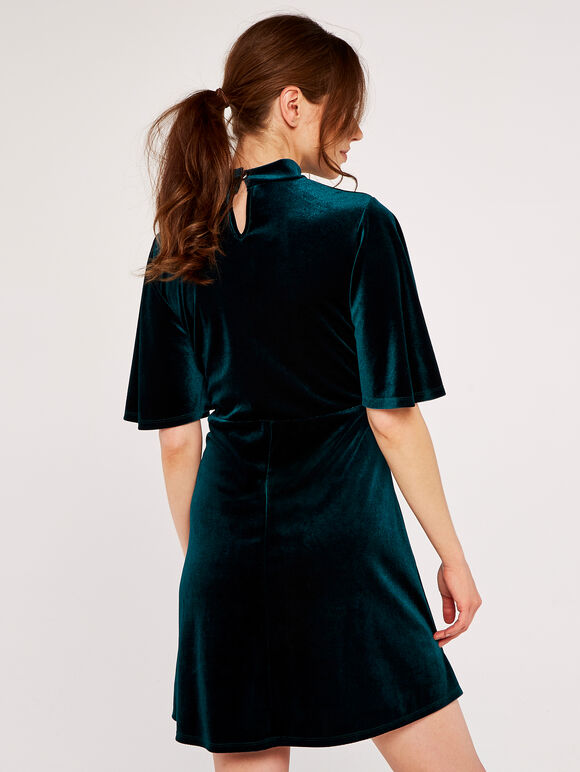 Velvet Flare Mini Dress, Green, large