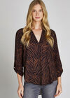 Zebra Print Open Neck Shirt, Rust, large