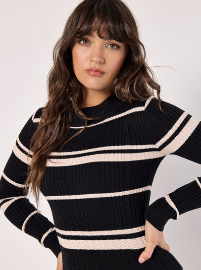Stripe Ribbed Knit Mini Dress
