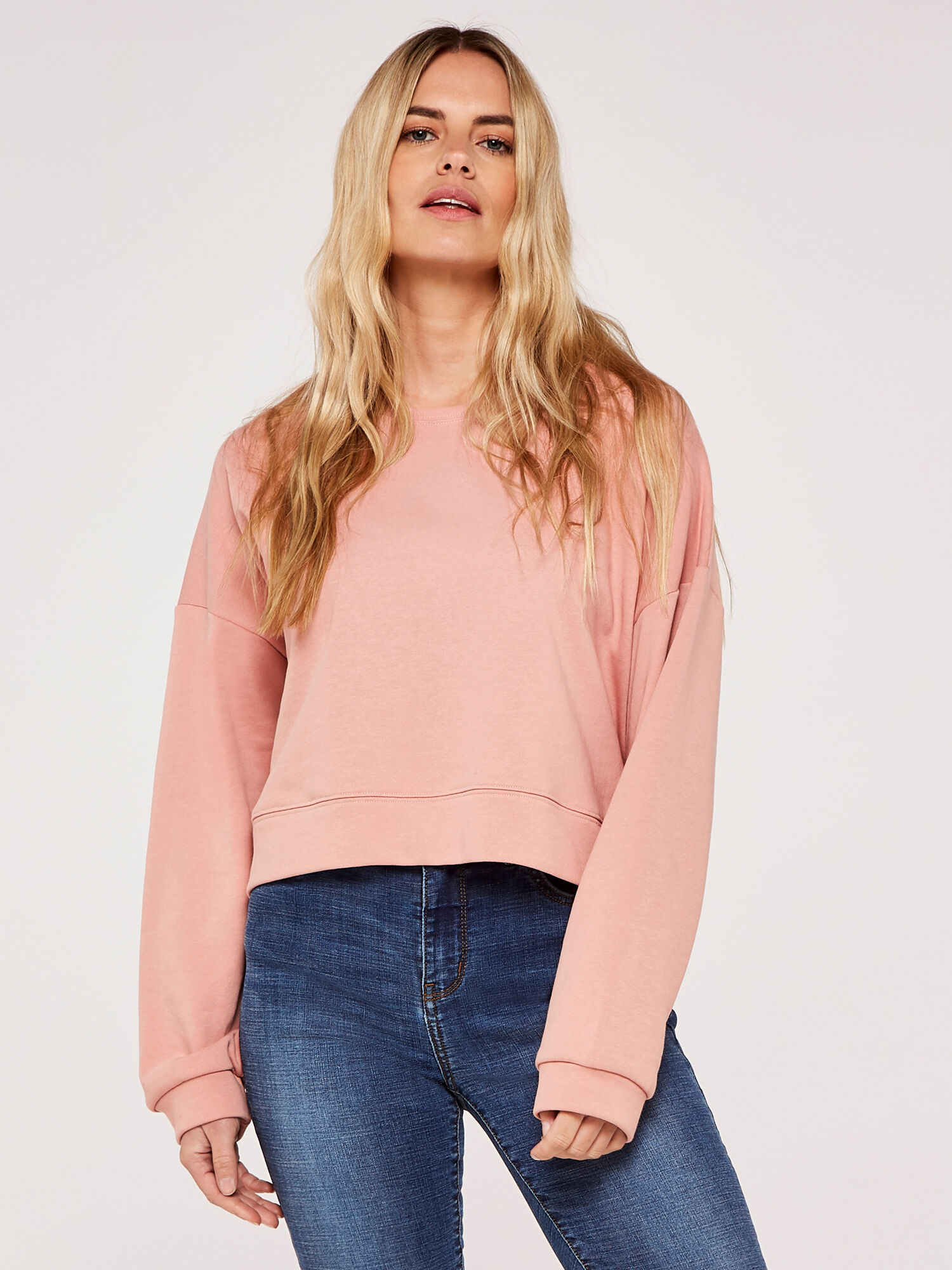 pink cropped crewneck