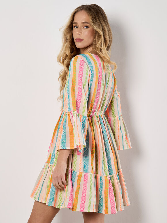 Colourful Pattern Woven Mini Dress, Assorted, large