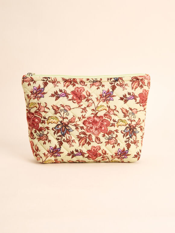 Floral Quilted Pouch, Green, large