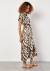 Textured Satin Zebra Print Midi Dress, Khaki, large
