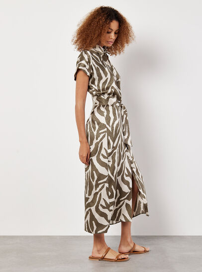 Textured Satin Zebra Print Midi Dress