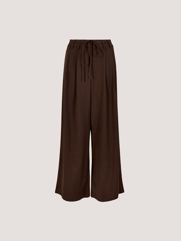Pleat Detail Wide-Leg Trousers, Brown, large