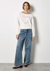 Colourful Stitched Heart Jumper, Cream, large