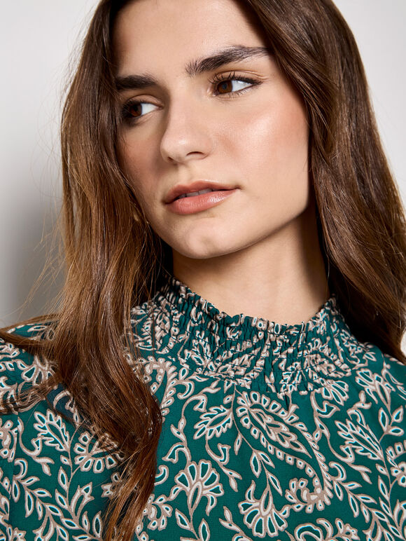 Paisley Print Chiffon Top, Green, large