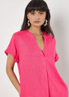 Linen Blend Relaxed Mini Dress, Fuchsia, large