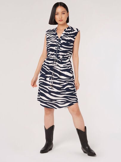 Zebra Print Zip Through Mini Dress