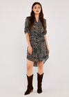  Retro Tile Print Drawstring Dress, Green, large
