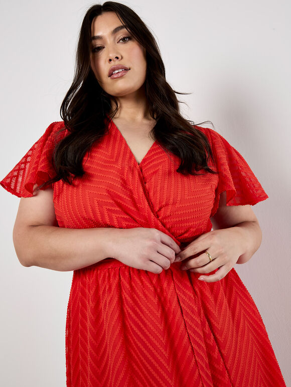 Curve Jacquard Chevron Wrap Midi Dress, Orange, large