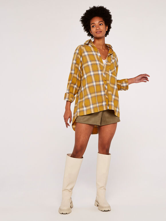 Oversized Plaid Shirt, Mustard, large