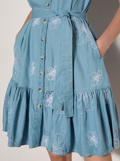 Crochet Detail Denim Shift Mini Dress