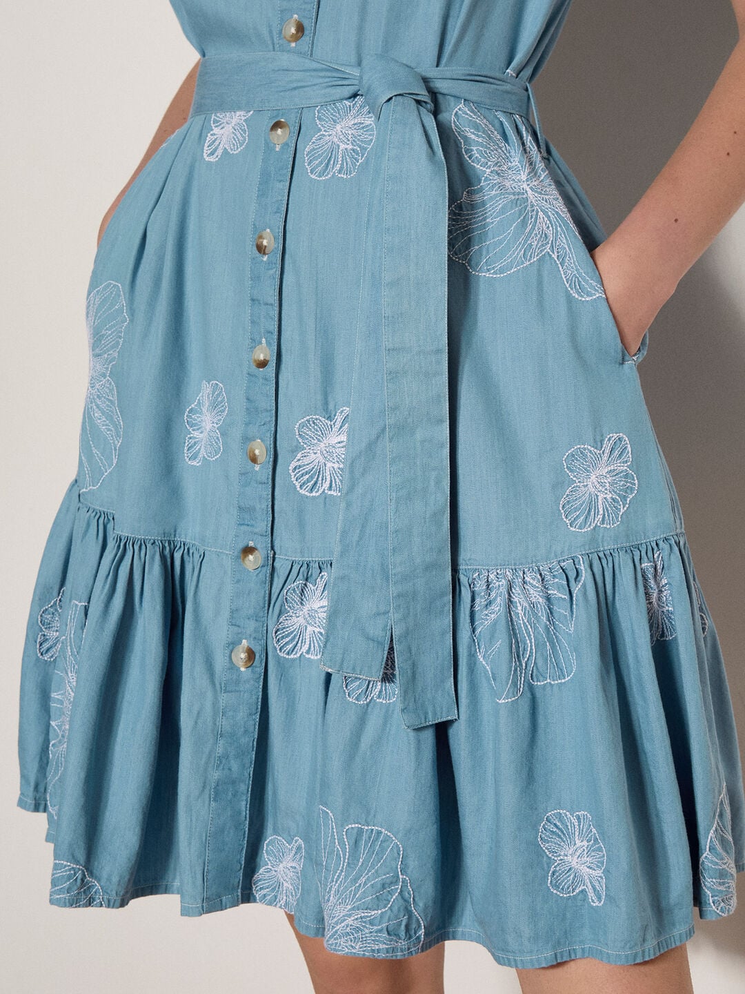 apricot denim dress Shapeless Silhouette Denim Mini Dress: Washed Apricot The Tique'