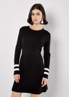 Stripe Cuff Fit And Flare Knit Mini Dress, Black, large
