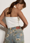 Floral Print Ankle-Length Jeans, Blue, large