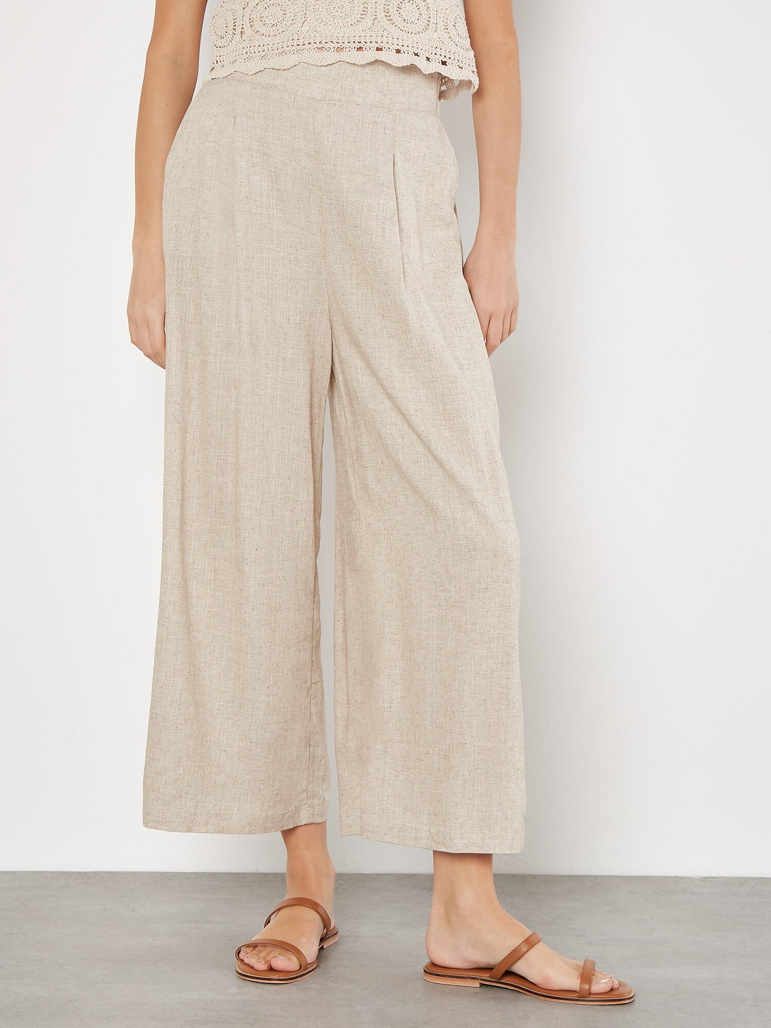 Pantalon Palazzo Court En Lin Melange Vetements Apricot