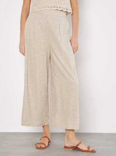 Linen Blend Cropped Palazzo Trousers