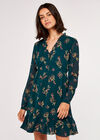Floral Ruffle Mini Dress, Green, large
