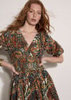 Paisley Bubble Hem Cotton Mini Dress, Khaki, large