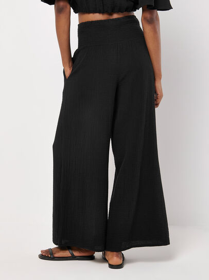 Smocked Waistband Palazzo Trousers