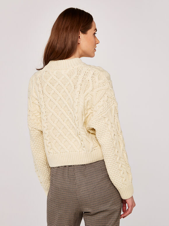 Aran Knit Jumper, Cream, large