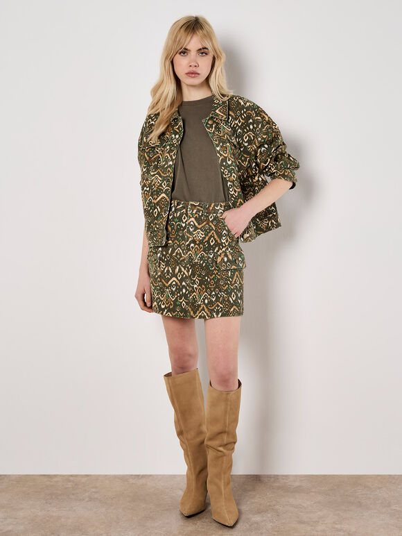 Khaki Ikat Denim Co-ord, , large