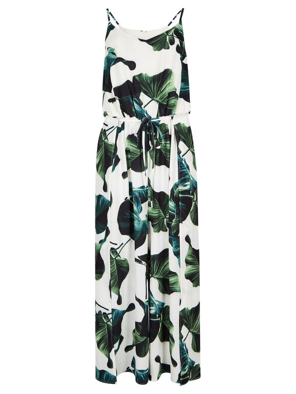 Banana Leaf Print Jumpsuit, Cream, large