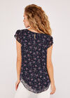 Floral Chiffon Top, Navy, large