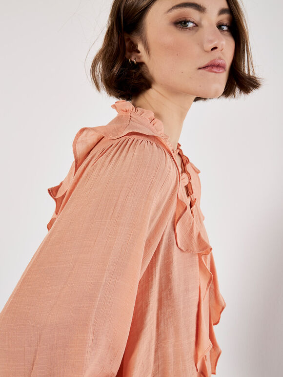 Lightweight Ruffle Blouse, Peach, large