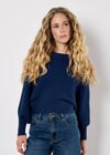 Batwing Ribbed Knit Crop Jumper, Blue, large