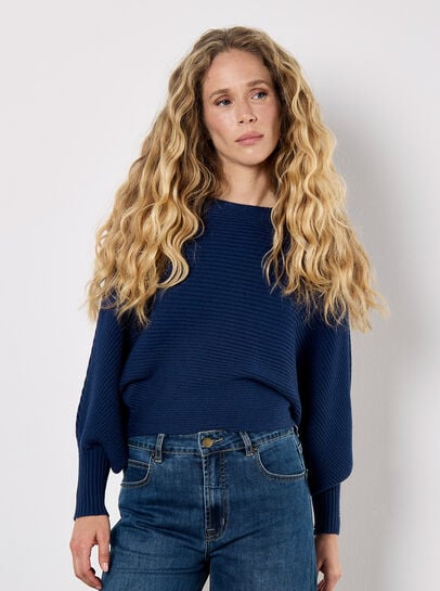 Batwing Ribbed Knit Crop Jumper